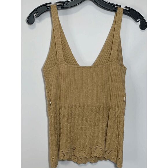 Papaya Women's Rib Tight-Knit Belted Ribbon Eyelet Accent Green Tank Top Size M - Picture 2 of 6
